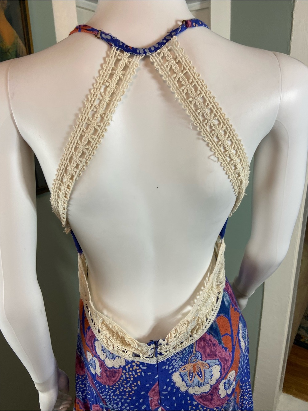Free People Jolene Floral Crochet Lace Maxi Dress Cobalt Blue Small S - Picture 6 of 15